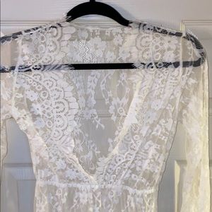 LongSleeve Full Length All White Lace Dress